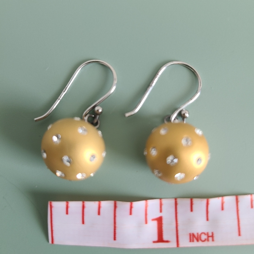 Brushed Gold Tone and Rhinestone Earrings - Picture 3 of 4
